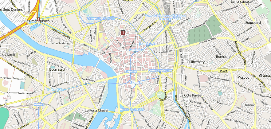 Toulouse Reiseführer und Attraktione im Reiseführer  per Stadtplan